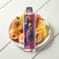 UWIN Crystal 10000 Puffs Recarregável com Sabor Maracujá Gelado e Luzes RGB, 18ml, 5% Nicotina